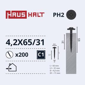 Саморез Haushalt DIN 14566, 4.2 мм x 65 мм, 200 шт.