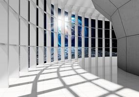 Fototapetas Artgeist Unearthly City - Space Corridor In White With World View XLFT670SAM, 175 cm x 175 cm