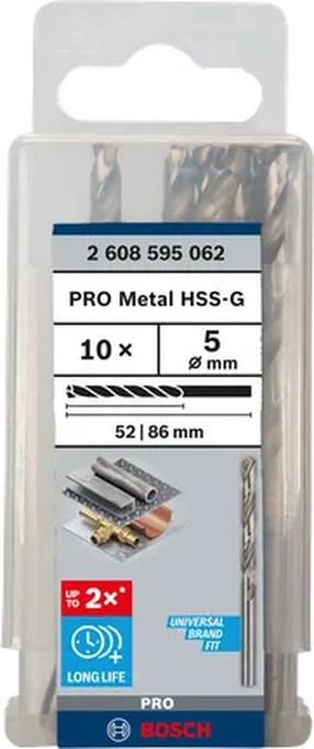 Metalo grąžtų rinkinys Bosch, metalas, hss-g, tiesus, 5 mm x 8.6 cm