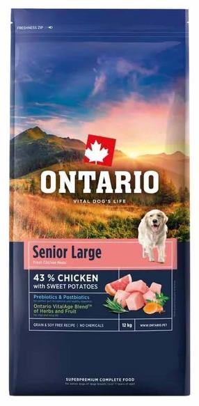 Sausā suņu barība Ontario Senior Large Chicken and Sweet Potatoes, vistas gaļa, 12 kg
