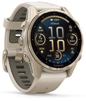 Viedais pulkstenis Garmin Fenix 8 43mm AMOLED Sapphire 010-02903-11, zelta krās./bēša krās.