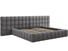 Lova dvigulė Micadoni Home Mamaia Velvet Double Headboard, 200 x 200 cm, tamsiai pilka sp., be čiužinio, su grotelėmis