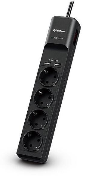 Pagarinātājs CyberPower P0420SUD0-DE, 1.8 m, 4 ligzdas, ar slēdzi, melna krās.