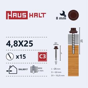 Pašvītņojošā skrūve Haushalt, 4.8 mm x 25 mm, 15 gab.