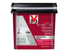 Emaliniai dažai, baldams/dažytų paviršių defektams šalinti V33 Renovation Perfection Kitchen, satino, 0.75 l, šviesiai pilka sp.