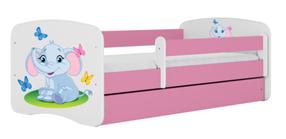 Vaikiška lova Kocot Kids Babydreams Elephant, rožinė sp., 70 x 140 cm, su patalynės dėže, su čiužiniu