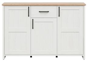 Komoda Loksa S455-KOM3D1S-APW, ąžuolo sp./balta sp., 98.5 cm x 42.5 cm x 148 cm