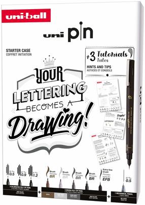 Маркер Uni-Ball Pin Lettering, односторонние, черный цв./серый цв., 8 шт.