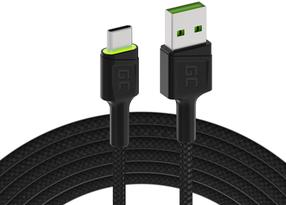 Vads Green Cell Fast Charging with LED Diode, USB Type C/USB male, 200 cm, melna krās.