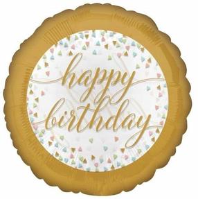 Folijas balons apaļš Amscan Happy Birthday, zelta krās.