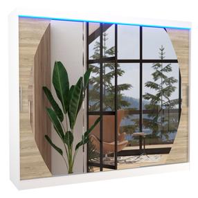 Spinta ADRK Cambe LED, ruda sp./balta sp., 58 cm x 250 cm x 215 cm, su veidrodžiu