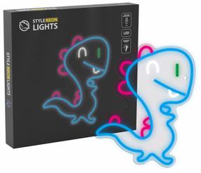 Dekoracija „Dinozauras“ Manta Style Neon Lights su LED apšvietimu, 34 cm, mėlyna sp./rožinė sp.