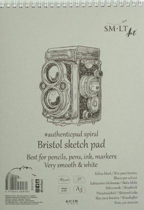Zīmēšanas papīrs Smiltainis Bristol, A3, 185 g/m², balta krās., 42 cm x 29.7 cm, 50 lapu gab.