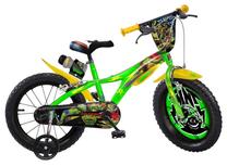Vaikiškas dviratukas su papildomais ratukais, vaikų Dino Bikes Ninja Turtles BOTTARI.614-MNT, juoda sp./geltona sp./žalia sp., 14"