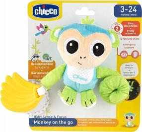 Žaislas vežimėliui Chicco Baby Sense & Focus Monkey, mėlyna sp./žalia sp.