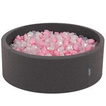 Baseinas su kamuoliukais KiddyMoon Round Ball Pit Round 600 Stars, 90 cm x 90 cm, 601 vnt, skaidri sp./balta sp.