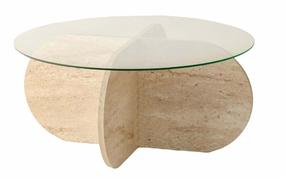 Kohvilaud Kalune Design Bubble, läbipaistev v./travertine v., 75 cm x 75 cm x 35 cm