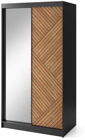 Skapis Marrphy II, ozola krās./melns krās., 120 cm x 220 cm x 60 cm, ar spoguli
