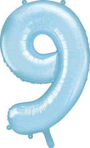 Folijas balons cipars PartyDeco Nr. 9, gaiši zila krās.