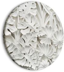 Apvali reprodukcija ant drobės Artgeist Carved Nature - Pattern With White Leaves Made of Stone, 60 cm x 60 cm