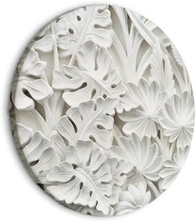 Apvali reprodukcija ant drobės Artgeist Carved Nature - Pattern With White Leaves Made of Stone, 60 cm x 60 cm