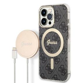Telefona maciņa un lādētāja komplekts Guess 4G Print GUBPP13XH4EACSK, melna krās., Apple
