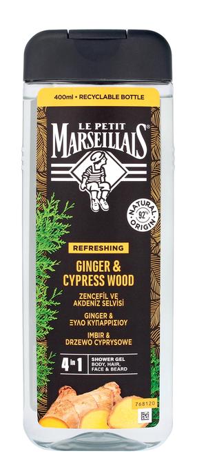 Ķermeņa mazgāšanas želeja vīriešiem Le Petit Marseillais Ginger & Cypress Wood 4-in-1, 400 ml