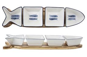 Набор для сервировки Billiet Fish, 37 см x 4.8 см, 9.5 см, 5 шт., Синий цв./Коричневый цв./Белый цв.