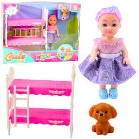 Lėlė su priedais Lean Toys Cute Love Bed And A Puppy, 12 cm, įvairių spalvų