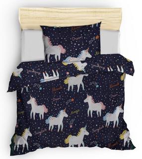 Patalynės užvalkalų komplektas Mijolnir Magic Unicorn 143EPJ1792, balta sp./geltona sp./tamsiai mėlyna sp., 50 x 70 cm, 160 x 220 cm
