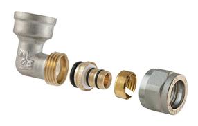 Угловой разборный фитинг TDM Brass 1470, 90 град, 16mm x 1/2", латунь/никель