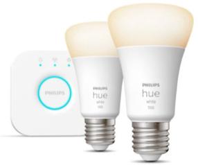 Viedā spuldze Philips Hue Hue Starter kit LED, A60, balta krās., E27, 9.5 W, 1050 lm, 2 gab.