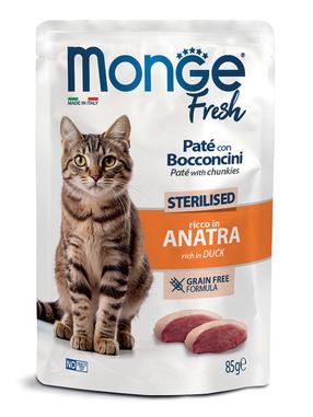 Mitrā kaķu barība Monge Pate with Chunkies Sterilised, pīles gaļa, 0.085 kg