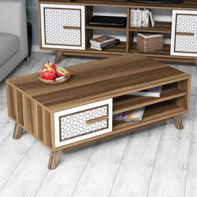 Kavos staliukas Kalune Design Ayla, balta sp./riešuto sp., 105 cm x 60 cm x 38.2 cm