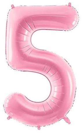 Folijas balons cipars PartyDeco Nr. 5 (86cm), gaiši rozā krās.