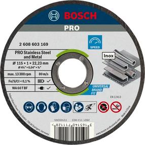 Pjovimo diskas kampiniam šlifuokliui Bosch Pro, 115 mm x 1 mm x 22.23 mm, 10 vnt.