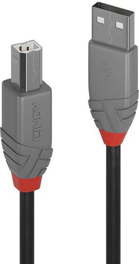 Vads Lindy Anthra Line USB 2.0 A male, USB 2.0 B male, 0.5 m, melna krās.
