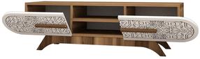 TV staliukas Kalune Design Defne, balta sp./riešuto sp., 145 cm x 37 cm x 37 cm