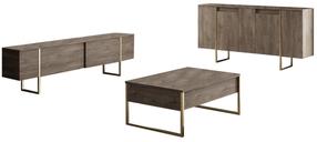 Svetainės baldų komplektas Kalune Design Luxe, vidaus, aukso sp./riešuto sp.