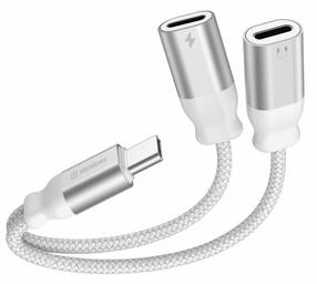 Аудио адаптер Swissten 73502305 USB Type-C Male, 2 x USB-C Female, 0.12 м, черный цв.