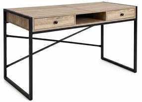 Rašomasis stalas su stalčiais Akord Furniture Factory Elonis, 123 cm x 48 cm, 80.5 cm, juoda sp./sonoma ąžuolo sp.