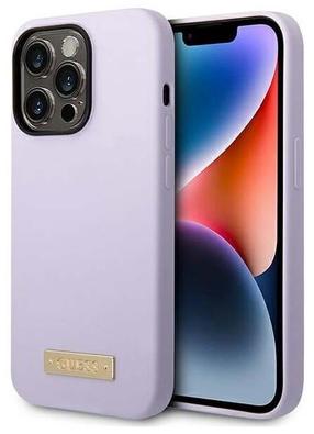Telefono dėklas Guess Logo Plate GUHMP14LSBPLU, violetinė sp., Apple
