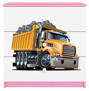 Vaikiška komoda Kocot Kids Babydreams Truck, balta sp./rožinė sp., 41 cm x 80 cm x 80.5 cm