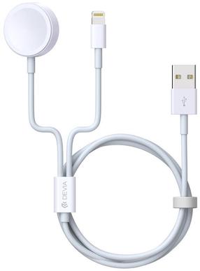 Laidas Devia Smart 2in1 USB To Apple Lightning With Inductive Charger For Apple Watch White, USB/Apple Lightning