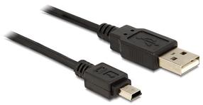 Vads Delock Mini USB male, USB 2.0 A male, 0.7 m, melna krās.