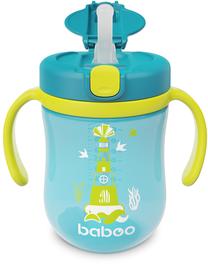 Gertuvė su silikoniniu šiaudeliu Baboo Cup With Straw Marine, 300 ml, 9 mėn., plastikas/silikonas, mėlyna sp./žalia sp.