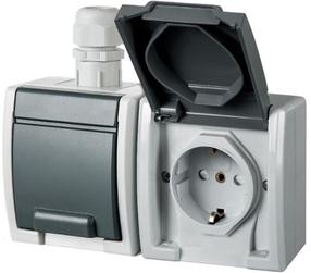 Pistikupesa 2-ne Elektro-Plast Aquant 1245-65, maandusega, IP65, antratsiit v./hall v.