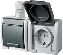 Dvivietis kištukinis lizdas Elektro-Plast Aquant 1245-65, su įžeminimu, IP65, antracito sp./pilka sp.