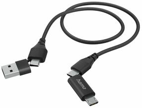 Vads Hama 00201537, USB Type C/USB Type A/MicroUSB male, melna krās.