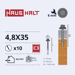 Pašvītņojošā skrūve Haushalt, 4.8 mm x 35 mm, 10 gab.